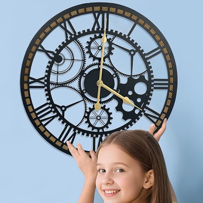 24 Inch Wall Clock, Gear Clock, Silent Non Ticking, Battery Operated Large Wall Clocks for Living Room Decor, Kitchen, Office (Vintage Industrial Steampunk)