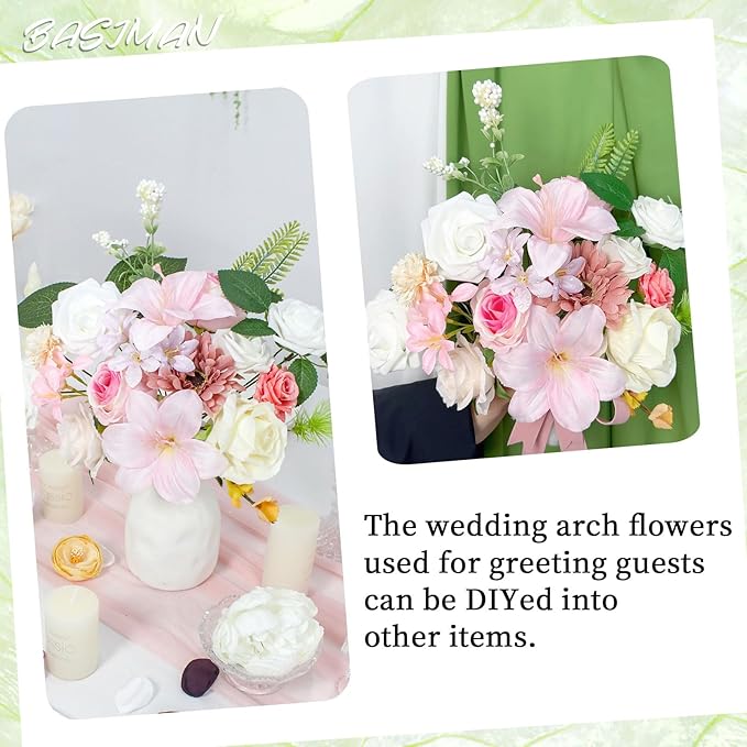 2pcs Wedding Arch Flowers,Wedding Artificial Sign Flower,Welcome Easel Door Decor Wall swags for Reception Backdrop Table Decorations Welcome Sign (Light Pink)