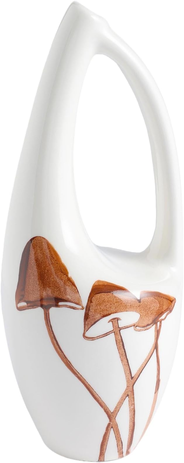 Unique Hand Painted Ceramic Mushroom Vase – Modern White Hollow Sculptural Vase – 8.7 Inch Tall Aesthetic Cottagecore Decor – Artisan Pottery for Flowers, Bookshelf, and Living Room Centerpiece
