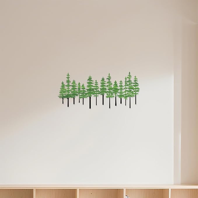 Metal Pine Tree Wall Art Decor Nature Home Decor Cedar Trees Metal Sign Wall Decorations for Living Room, Forest Decor, Nature Lover Gift (Black Green)