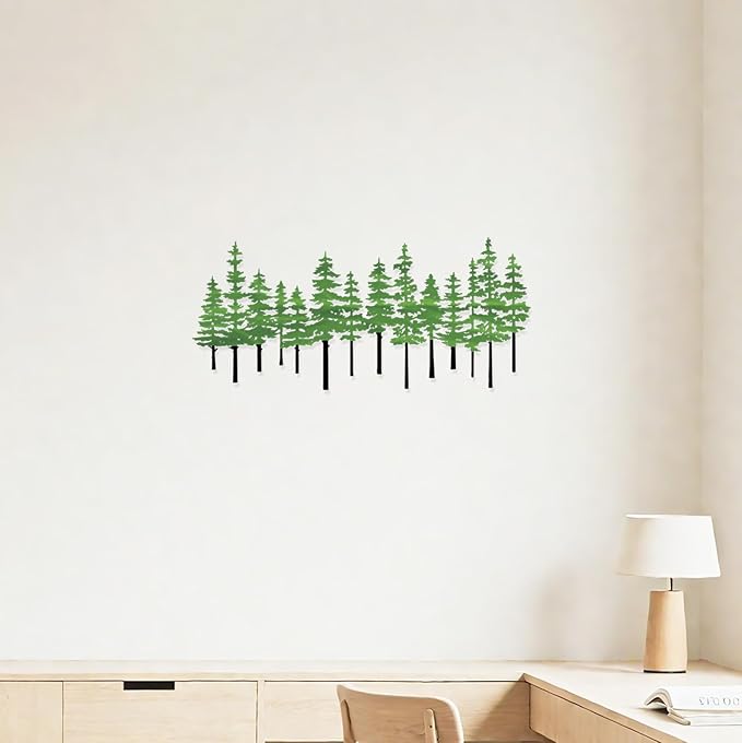 Metal Pine Tree Wall Art Decor Nature Home Decor Cedar Trees Metal Sign Wall Decorations for Living Room, Forest Decor, Nature Lover Gift (Black Green)