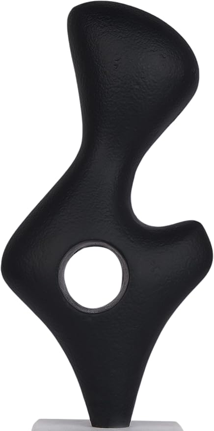 Cruiser’s Caché Modern Abstract Sculpture, Artisan-Made Cast Aluminum with Black Anthracite Finish, Natural Marble Base, 11.75"