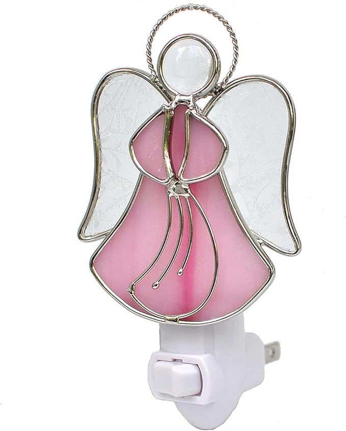 Stained Glass Angel Night Light Decorative Accent Lite Wall Plug in Nightlight for Hallway Bedroom Bathroom Kitchen Nature Themed Home Décor