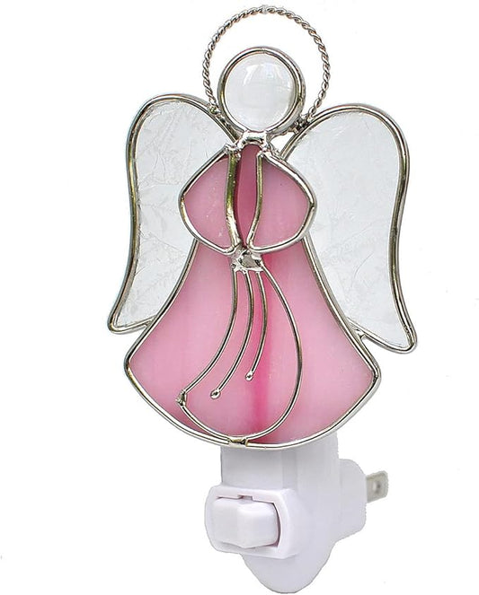 Stained Glass Angel Night Light Decorative Accent Lite Wall Plug in Nightlight for Hallway Bedroom Bathroom Kitchen Nature Themed Home Décor