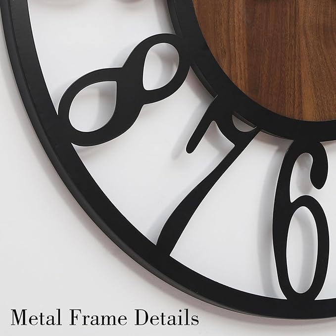 20 Inch Large Industrial Wood Wall Clock, Iron Frame & Artful Cutout Numerals, Silent Battery Operated, Decorative for Modern Farmhouse Living Room Office Dining Room Home Décor Products
