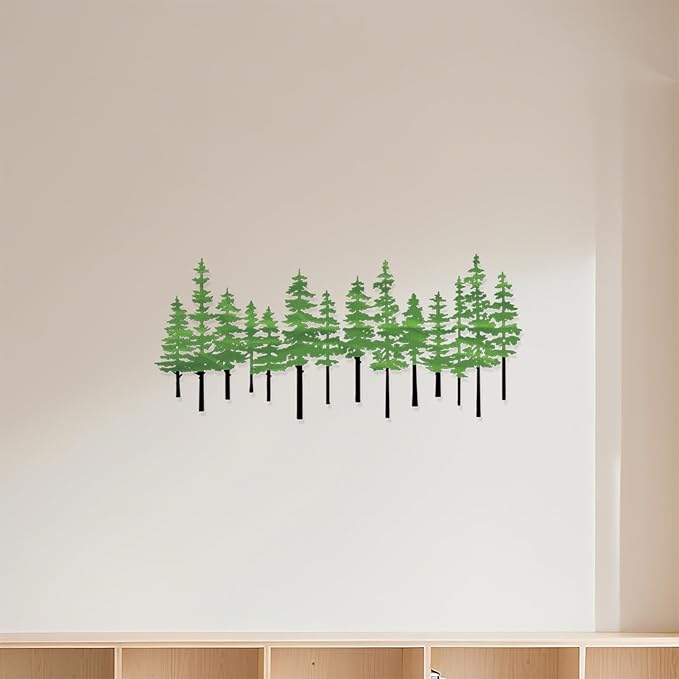 Metal Pine Tree Wall Art Decor Nature Home Decor Cedar Trees Metal Sign Wall Decorations for Living Room, Forest Decor, Nature Lover Gift (Black Green)