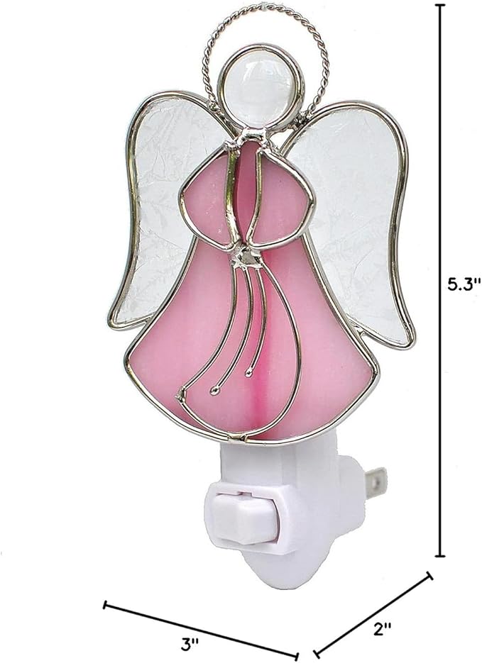 Stained Glass Angel Night Light Decorative Accent Lite Wall Plug in Nightlight for Hallway Bedroom Bathroom Kitchen Nature Themed Home Décor