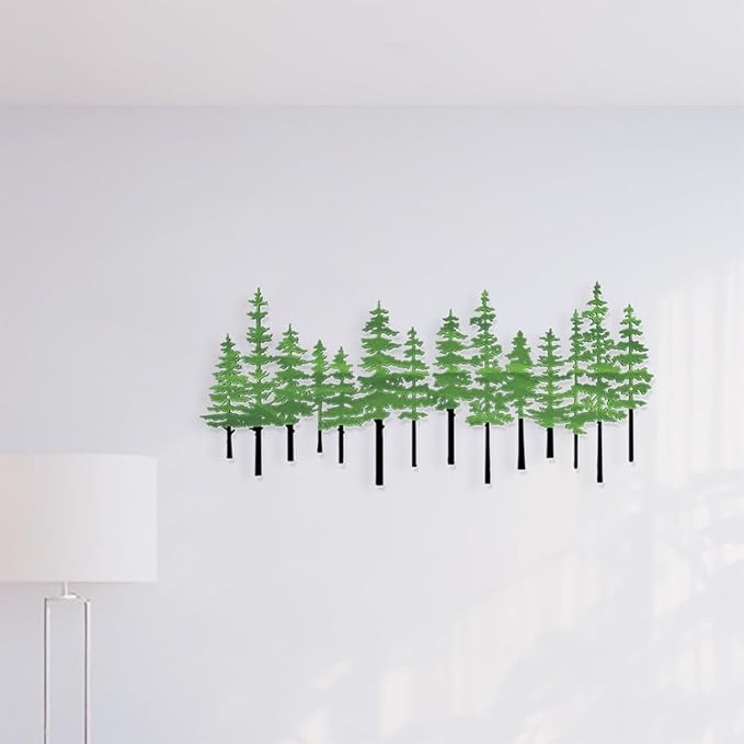 Metal Pine Tree Wall Art Decor Nature Home Decor Cedar Trees Metal Sign Wall Decorations for Living Room, Forest Decor, Nature Lover Gift (Black Green)