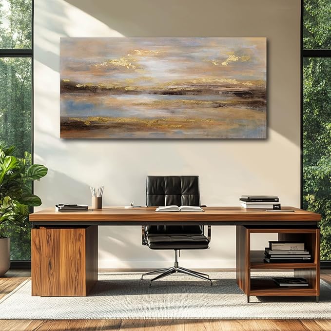Abstract Wall Art Poster Prints Gold Art Pictures Modern Canvas Picture 24"x48" Canvas Wall Art for Office Bedroom Living Room Wall Decor
