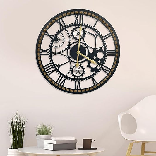 24 Inch Wall Clock, Gear Clock, Silent Non Ticking, Battery Operated Large Wall Clocks for Living Room Decor, Kitchen, Office (Vintage Industrial Steampunk)