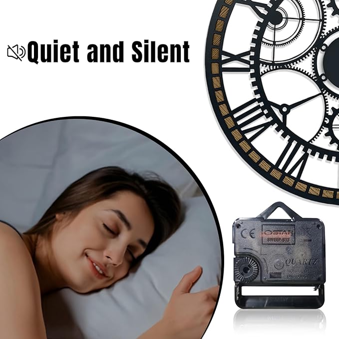 24 Inch Wall Clock, Gear Clock, Silent Non Ticking, Battery Operated Large Wall Clocks for Living Room Decor, Kitchen, Office (Vintage Industrial Steampunk)