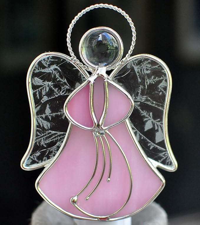 Stained Glass Angel Night Light Decorative Accent Lite Wall Plug in Nightlight for Hallway Bedroom Bathroom Kitchen Nature Themed Home Décor