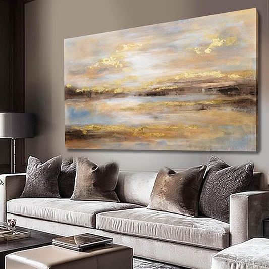 Abstract Wall Art Poster Prints Gold Art Pictures Modern Canvas Picture 24"x48" Canvas Wall Art for Office Bedroom Living Room Wall Decor