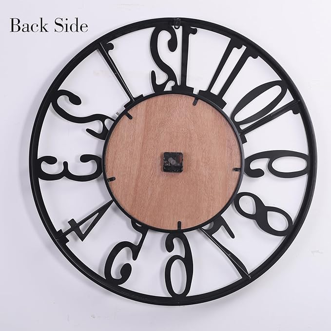20 Inch Large Industrial Wood Wall Clock, Iron Frame & Artful Cutout Numerals, Silent Battery Operated, Decorative for Modern Farmhouse Living Room Office Dining Room Home Décor Products