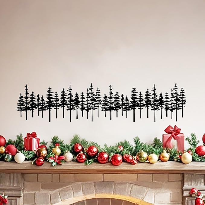 Metal Pine Tree Wall Art Decor Nature Home Decor Cedar Trees Metal Sign Wall Decorations for Living Room, Forest Decor, Nature Lover Gift (Black Green)