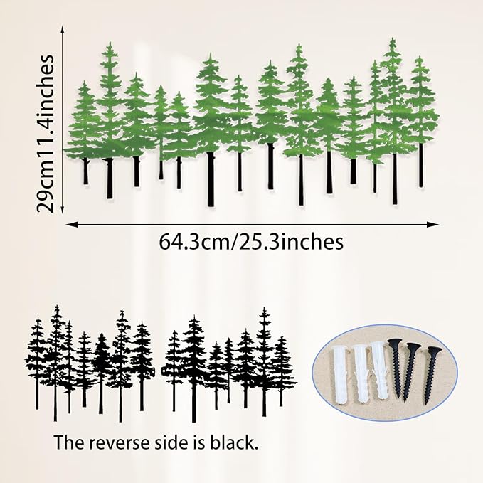 Metal Pine Tree Wall Art Decor Nature Home Decor Cedar Trees Metal Sign Wall Decorations for Living Room, Forest Decor, Nature Lover Gift (Black Green)