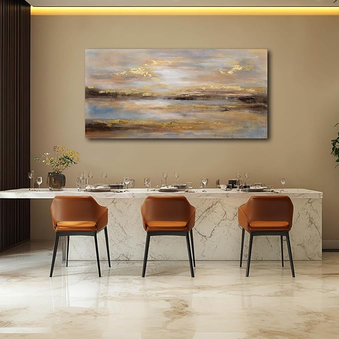 Abstract Wall Art Poster Prints Gold Art Pictures Modern Canvas Picture 24"x48" Canvas Wall Art for Office Bedroom Living Room Wall Decor